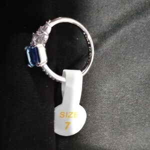 Sterling Silver Ring with Blue Gemstone and Accent Stones - Size 7